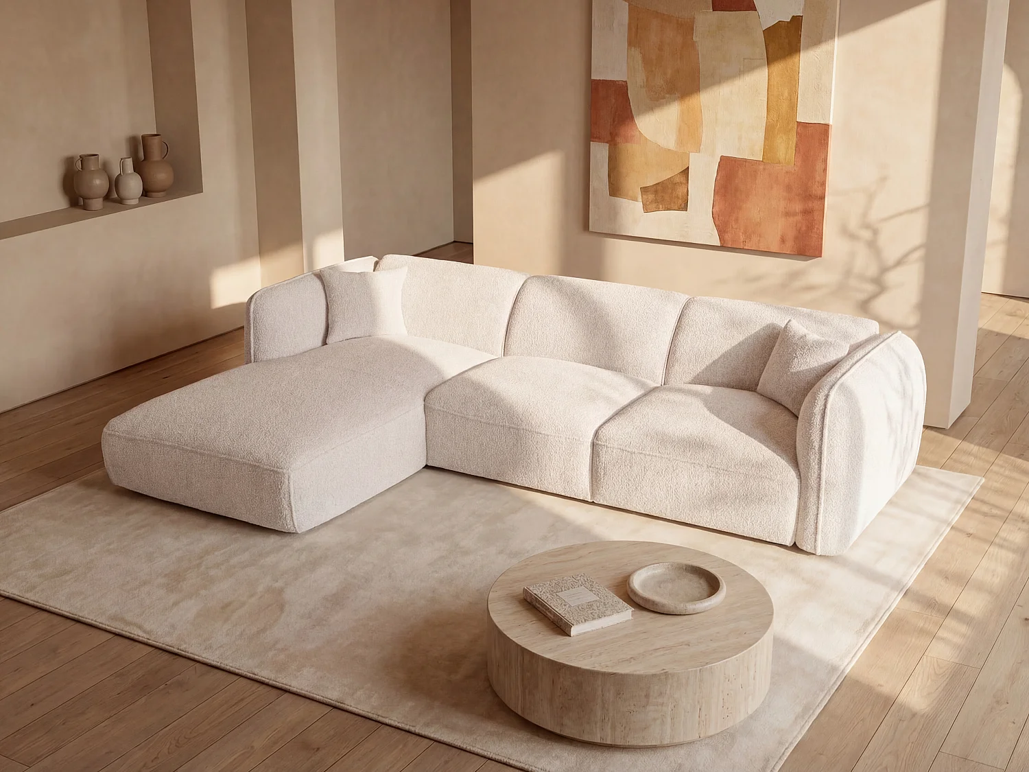 Hoekbank met hoek links van beige stof CAMILIO van Maison Céphy