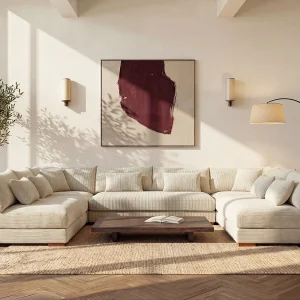 Grote panoramische hoekbank in beige corduroy SPERONE