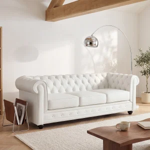 Tweezitsbank van wit buffelleer CHESTERFIELD Tweezitsbank van wit buffelleer CHESTERFIELD