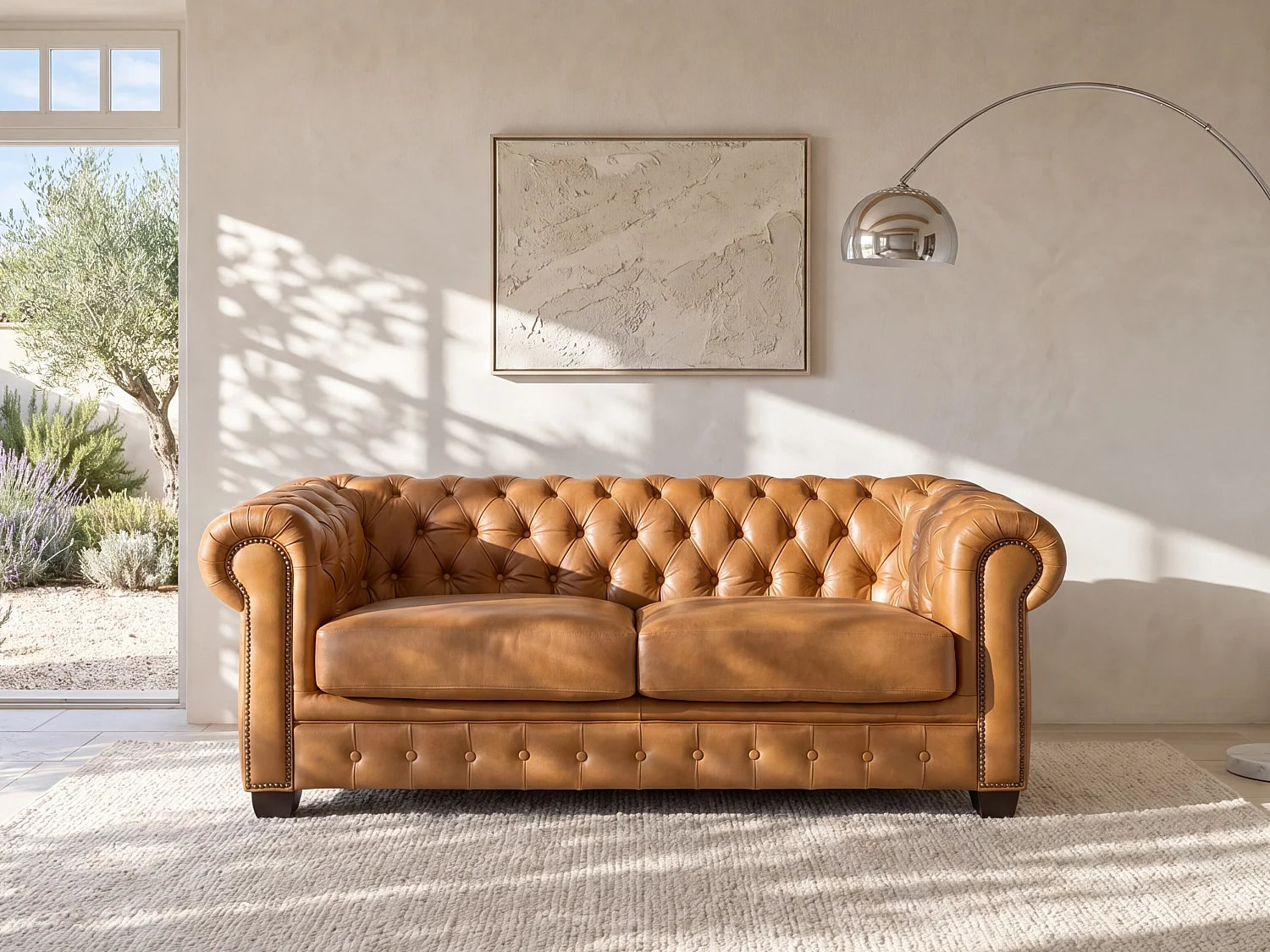 Chesterfield 3-zitsbank BRENTON 100% buffelleer - Vintage caramel - Koop nu online