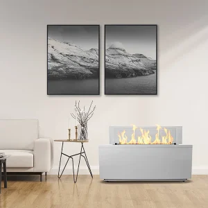 Cheminée au bioéthanol sur pied pour intérieur et extérieur CARAVAGGIO Blanc L100xP40xH40 cm Cheminée au bioéthanol sur pied pour intérieur et extérieur CARAVAGGIO Blanc L100xP40xH40 cm