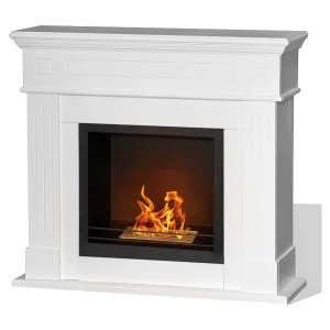 Cheminée au bioéthanol Cambridge au sol en bois blanc 110x37x102h Cheminée au bioéthanol Cambridge au sol en bois blanc 110x37x102h