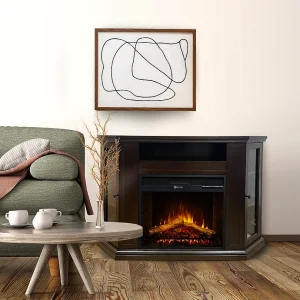 Cheminée électrique cheminée d'angle au sol MADISON en bois de noyer L126 x P78 x H83 Cheminée électrique cheminée d'angle au sol MADISON en bois de noyer L126 x P78 x H83