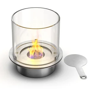 Brûleur rond avec verre pour cheminée au bioéthanol, biocheminée en acier inoxydable 3 lt d.30