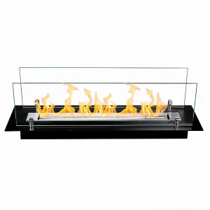 Brûleur de cheminée au bioéthanol en acier avec verre de 65 cm