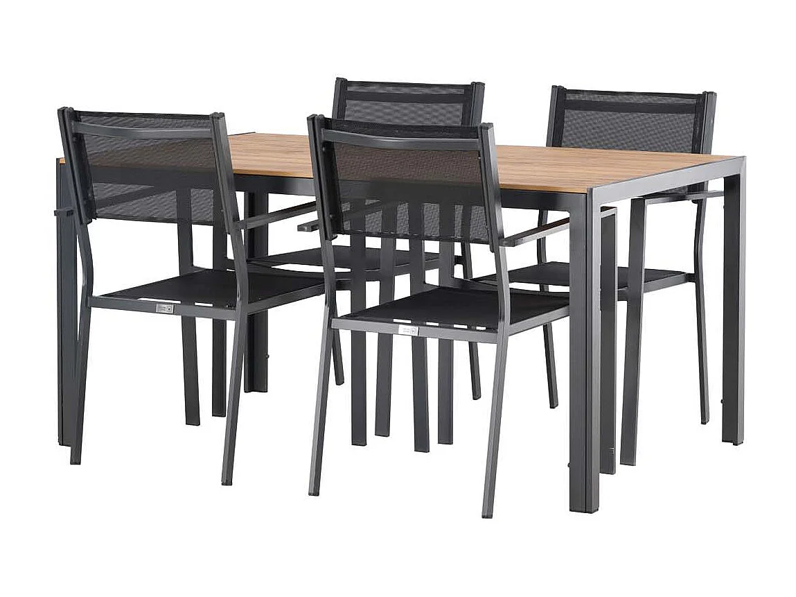 Break tuinmeubelset tafel 90x150cm naturel, 4 stoelen Copacabana zwart.