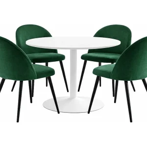 Carry eethoek tafel Ø110cm, 4 stoelen velours groen. Carry eethoek tafel Ø110cm, 4 stoelen velours groen.