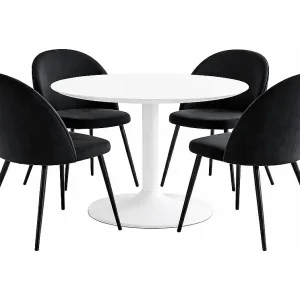 Carry eethoek tafel Ø110cm, 4 stoelen velours zwart. Carry eethoek tafel Ø110cm, 4 stoelen velours zwart.