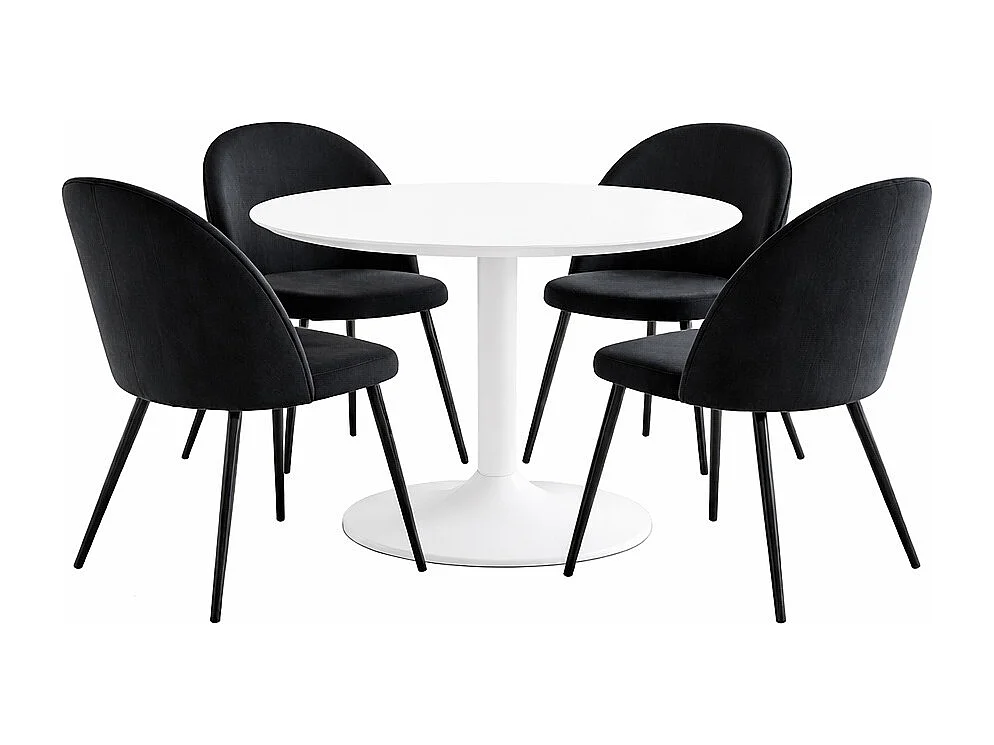 Carry eethoek tafel Ø110cm, 4 stoelen velours zwart.