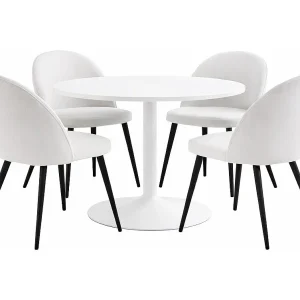 Carry eethoek tafel Ø110cm, 4 stoelen fluweel beige. Carry eethoek tafel Ø110cm, 4 stoelen fluweel beige.