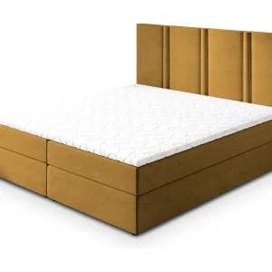 Boxspringbed LARIO 160×200 cm Set met hoofdbord, bedbodem en matras, Geel Boxspringbed LARIO 160×200 cm Set met hoofdbord, bedbodem en matras, Geel