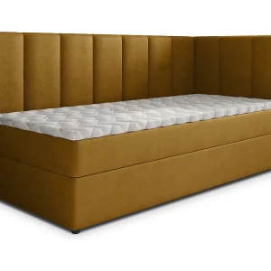 Boxspringbed BEVE 90×200 cm Set met hoofdbord, bedbodem en matras, Geel Boxspringbed BEVE 90×200 cm Set met hoofdbord, bedbodem en matras, Geel