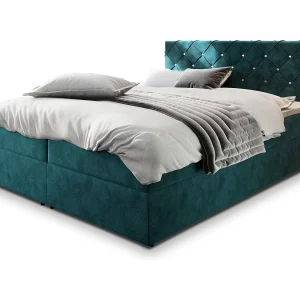 Boxspringbed RIVA 160×200 cm Set met hoofdbord, bedbodem en matras, Groenblauw Boxspringbed RIVA 160×200 cm Set met hoofdbord, bedbodem en matras, Groenblauw