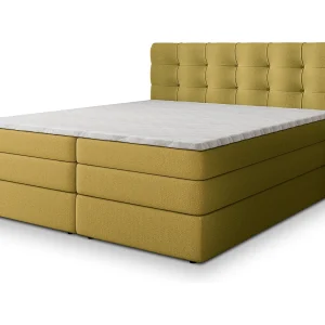 Boxspringbed AREZI 160×200 cm Set met hoofdbord, bedbodem en matras, Geel