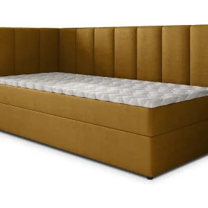 Boxspringbed BEVE 80×200 cm Set met hoofdbord, bedbodem en matras, Geel