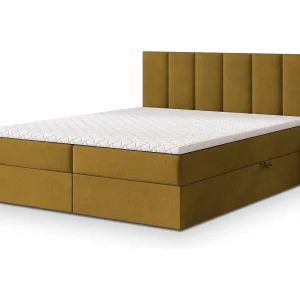 Boxspringbed MERIL 140×200 cm Set met hoofdbord, bedbodem en matras, Geel Boxspringbed MERIL 140×200 cm Set met hoofdbord, bedbodem en matras, Geel