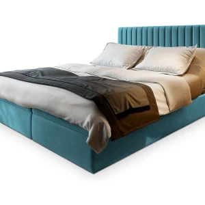 Boxspringbed MURLO 140×200 cm Set met hoofdbord, bedbodem en matras, Groenblauw Boxspringbed MURLO 140×200 cm Set met hoofdbord, bedbodem en matras, Groenblauw