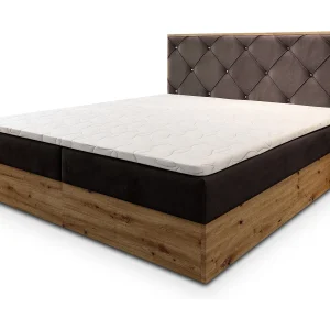 Boxspringbed FOSCO 160×200 cm Set met hoofdbord, bedbodem en matras, Bruin