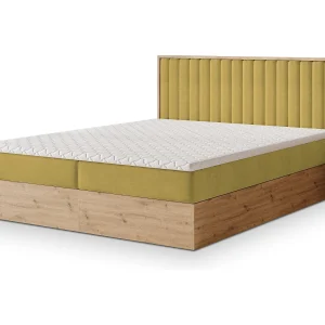 Boxspringbed VARELI 140×200 cm Set met hoofdbord, bedbodem en matras, Geel