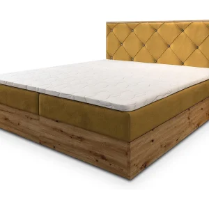 Boxspringbed FOSCO 160×200 cm Set met hoofdbord, bedbodem en matras, Geel Boxspringbed FOSCO 160×200 cm Set met hoofdbord, bedbodem en matras, Geel