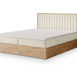 Boxspringbed VARELI 140×200 cm Set met hoofdbord, bedbodem en matras, Crème