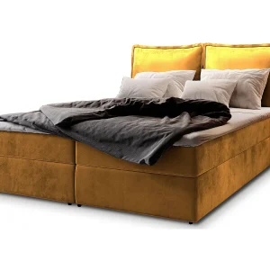Boxspringbed LENTE 140×200 cm Set met hoofdbord, bedbodem en matras, Geel Boxspringbed LENTE 140×200 cm Set met hoofdbord, bedbodem en matras, Geel