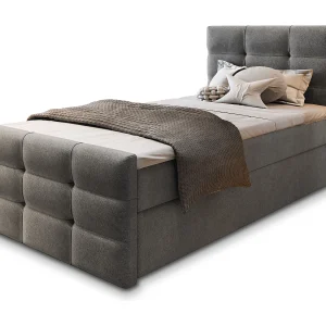 Boxspringbed AMON 90×200 cm Set met hoofdbord, bedbodem en matras, Grijs