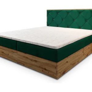 Boxspringbed FOSCO 140×200 cm Set met hoofdbord, bedbodem en matras, Dennengroen