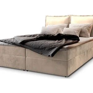 Boxspringbed LENTE 160×200 cm Set met hoofdbord, bedbodem en matras, Crème