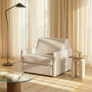 Express omvormbare fauteuil in beige stof – Slaapgedeelte 100 cm – Matras 14 cm – CALIFE Express omvormbare fauteuil in beige stof – Slaapgedeelte 100 cm – Matras 14 cm – CALIFE