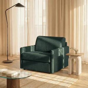 Express slaapfauteuil in dennengroene stof – Slaapmaat 100 cm – Matras 14 cm – CALIFE Express slaapfauteuil in dennengroene stof – Slaapmaat 100 cm – Matras 14 cm – CALIFE