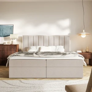 Boxspringbed 140×200 – opbergruimte en topper – hydrofobe chenille – beige – TOGENTS Boxspringbed 140×200 – opbergruimte en topper – hydrofobe chenille – beige – TOGENTS