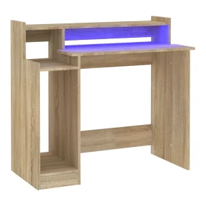 Bureau met LED-verlichting 97x45x90 cm hout sonoma eikenkleurig Bureau met LED-verlichting 97x45x90 cm hout sonoma eikenkleurig