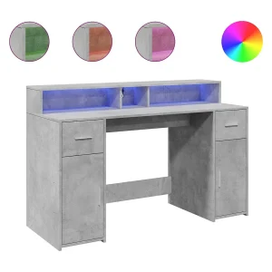 Bureau met LED-verlichting 140x55x91 cm bewerkt hout betongrijs Bureau met LED-verlichting 140x55x91 cm bewerkt hout betongrijs