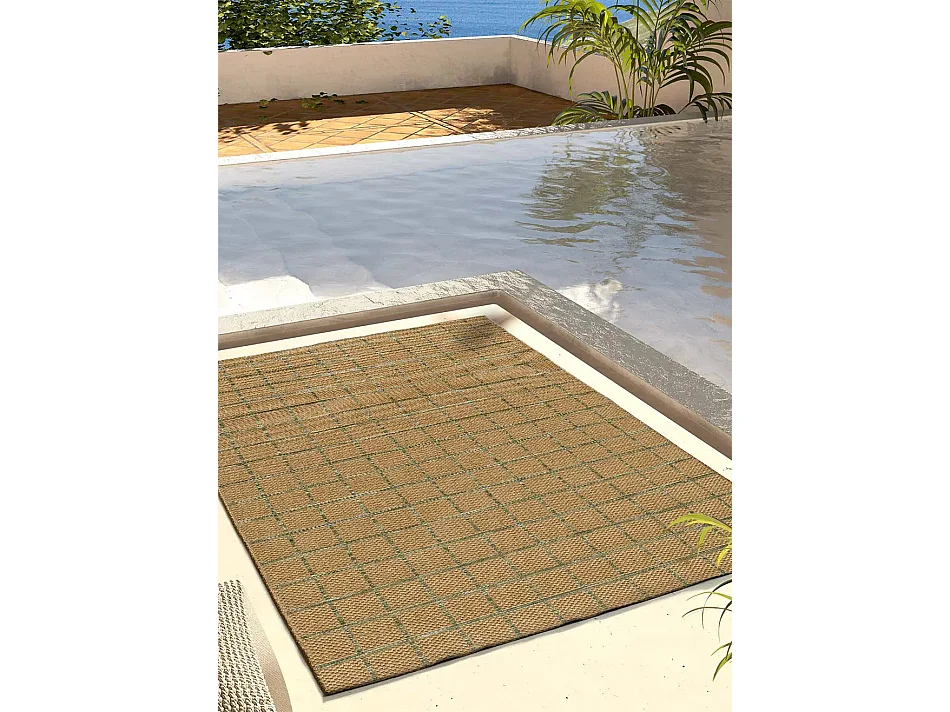 Buitentapijt - geometrische jute look - bruin / groen - 160x230 cm - PERGOLA
