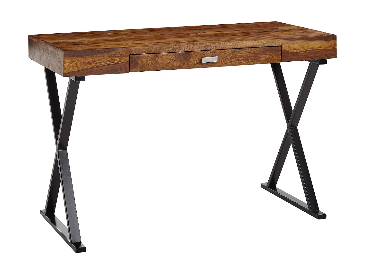 bureau 120x55x78 cm massief sheeshamhout / metaal zwart