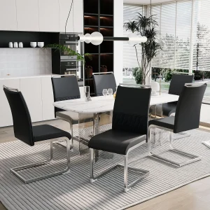 Moderne eetkamerstoel set van 6 – Hoge rugleuning gestoffeerde poten stoel kruisstrepen rugleuning voor eetkamer, keuken, kantoorstoel – Zwart Moderne eetkamerstoel set van 6 – Hoge rugleuning gestoffeerde poten stoel kruisstrepen rugleuning voor eetkamer, keuken, kantoorstoel – Zwart