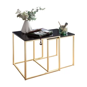 Bijzettafel set CALA – Zwart/goud MDF/metaal – Moderne nesttafels