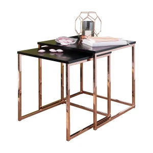 Bijzettafel set CALA – Zwart/koper MDF/metaal – Modern ontwerp met opbergruimte
