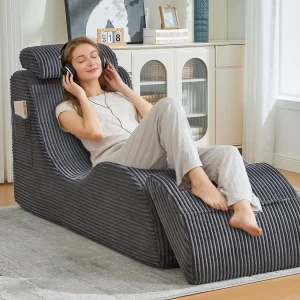 Chaise Longge in Katoenen Corduroy – Ergonomisch Comfort – 2-in-1 Verwijderbare Zitzak – Draagt 200 kg – Perfect voor Woonkamer & Kantoor