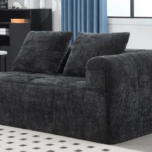 2-Zits Hoekbank in Chenille – Hoekmodule – met Zijopbergvak – Zwart – Perfect voor Woonkamer en Studio 2-Zits Hoekbank in Chenille – Hoekmodule – met Zijopbergvak – Zwart – Perfect voor Woonkamer en Studio
