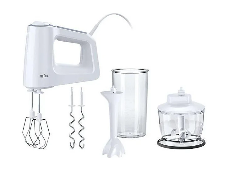 Braun MultiMix 3 500W Handmixer met 5 Snelheden, Deeghaken, Mini Hakmolen 500ml en Maatbeker 600ml
