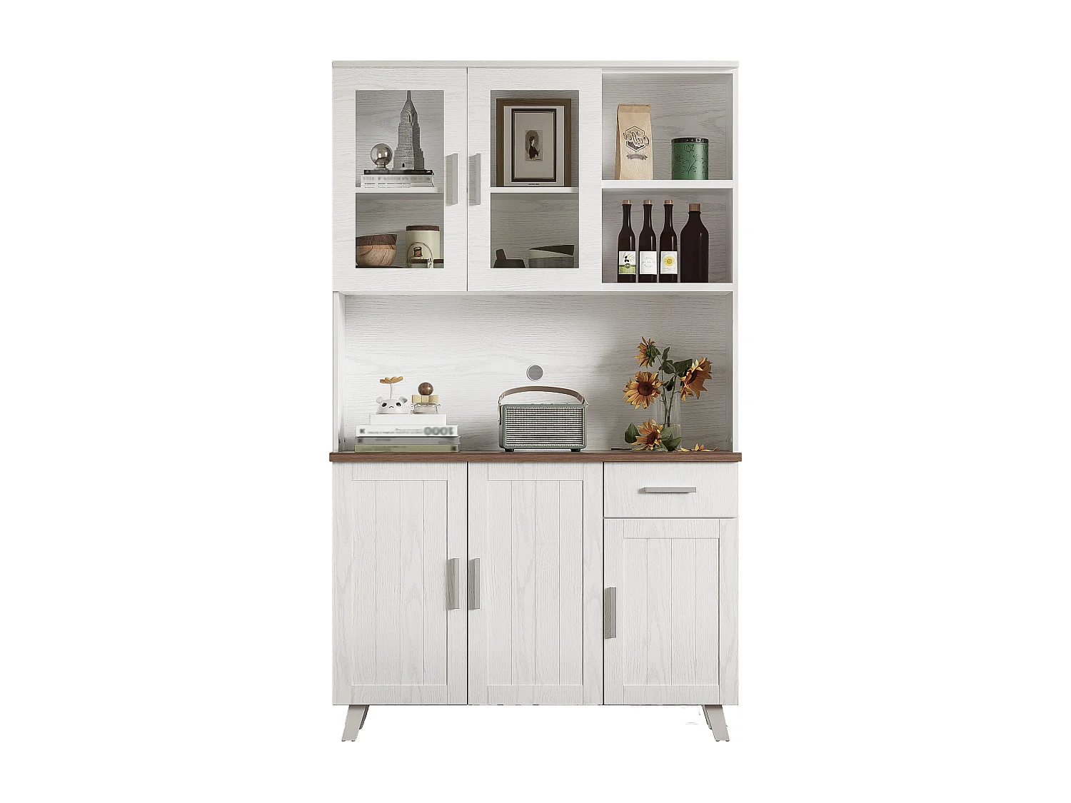 Buffetkast - Keukenkast met 5 deuren en lade - Moderne hoge kast - Wit
