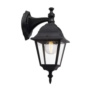BRILLIANT NEWPORT Buiten Wandlamp naar Beneden – Zwart Metaal/Glas E27 60W