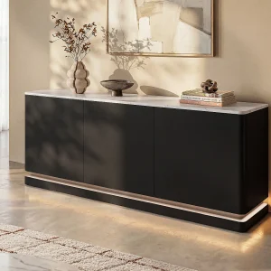 Buffetkast met 3 deuren en ledverlichting van mdf – Zwart met wit marmereffect – DEVIKA van Pascal MORABITO Buffetkast met 3 deuren en ledverlichting van mdf – Zwart met wit marmereffect – DEVIKA van Pascal MORABITO