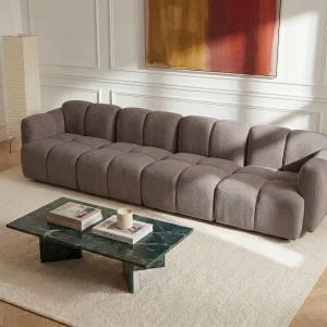 Modulaire vierzitsbank in getextureerde taupe stof CARLIVI