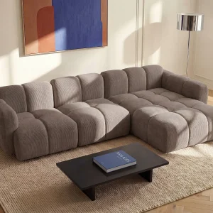 Modulaire hoekbank rechts in getextureerde taupe stof CARLIVI