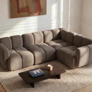 Modulaire hoekbank met rugleuning in getextureerde taupe stof CARLIVI