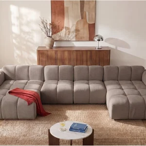 Modulaire panoramische hoekbank in getextureerde taupe stof CARLIVI