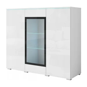 Moderne hoge vitrinekast 120 cm voor woonkamer 3 deuren corpus wit mat en fronten wit hoogglans Moderne hoge vitrinekast 120 cm voor woonkamer 3 deuren corpus wit mat en fronten wit hoogglans